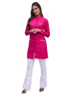 Jaleco Slim Premium Rosa Pink Com Viés Branco