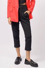 Calça tweed preta elástico no cós.