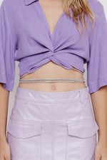 Camisa Cropped com Amarração de Strass Lavanda