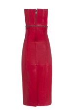 Vestido Midi de Couro Ombro a Ombro Power Red com Cinto