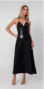 Vestido de Couro Python Frente Unica Preto 