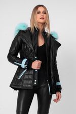 Casaco de Couro Puffer com Capuz Removivel com Pele Ibiza