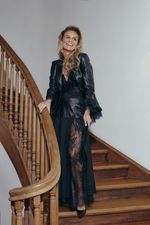 Blazer de Couro com Renda Preto 