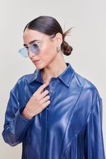 Camisa de Couro Azul Marinho com Franjas