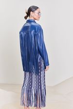 Camisa de Couro Azul Marinho com Franjas