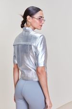 Calça de Couro Skinny Cintura Alta Prata