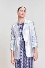 Blazer de Couro com Mangas Franzidas Prata