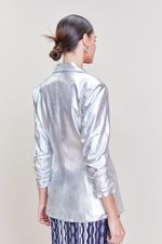 Blazer de Couro com Mangas Franzidas Prata