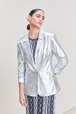 Blazer de Couro com Mangas Franzidas Prata