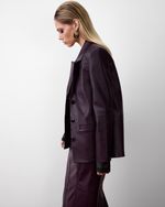 Blazer de Couro com Bolsos Frontais Vinho
