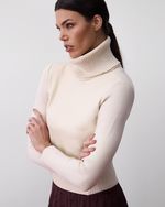 Blusa de Tricot Gola Alta com Couro Off White