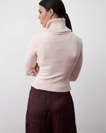 Blusa de Tricot Gola Alta com Couro Off White