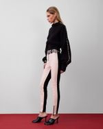 Calça de Couro Skinny com Zíper Off White e Preto