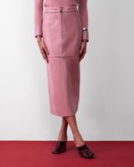 Saia de Couro Midi com Bolsos Frontais Rosa
