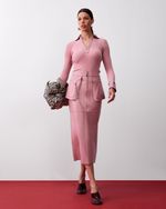 Saia de Couro Midi com Bolsos Frontais Rosa