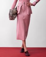 Saia de Couro Midi com Bolsos Frontais Rosa