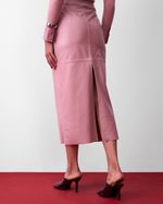 Saia de Couro Midi com Bolsos Frontais Rosa