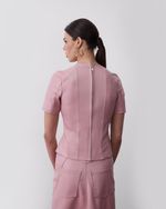 Blusa de Couro Manga Curta Rosa