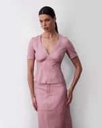 Blusa de Couro Manga Curta Rosa