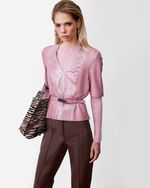 Blusa de Couro Manga Curta com Detalhe Frontal em Python Rosa
