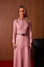 Blusa Tricot Canelada com Detalhes em Couro Rosa