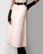 Saia de Couro Midi Off White com Cinto de Couro Preto