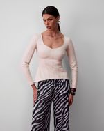 Blusa de Couro Manga Longa Off White
