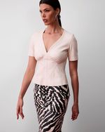 Blusa de Couro Manga Curta Off White