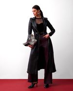 Trench Coat de Couro com Cinto Preto