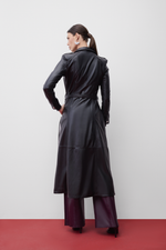 Trench Coat de Couro com Cinto Preto