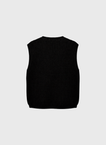 Colete de Tricot com Bolso de Couro Preto