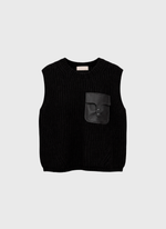 Colete de Tricot com Bolso de Couro Preto