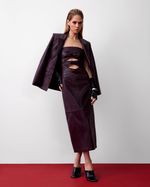 Vestido de Couro com Recortes Vinho