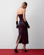 Vestido de Couro com Recortes Vinho