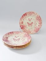 Set Prato Sobremesa Borboletas Rosa - 4 Peças