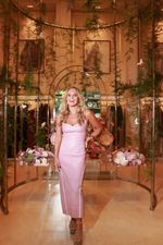 Vestido de Couro Rosa com Vies Off White