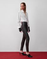 Calça de Couro Skinny com Helanca Verde Militar
