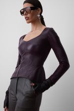 Blusa Corset de Couro com Helanca Vinho