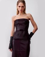 Blusa de Couro Ombros a Mostra com Frente de Python Vinho