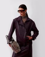 Jaqueta de Couro Oversized Vinho