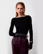 Blusa de Tricot Canelada Preto