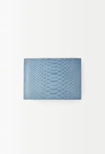 Carteira Porta Cartão de Couro e Python Azul Claro