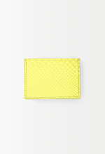 Carteira Porta Cartão de Couro e Python Amarelo Neon