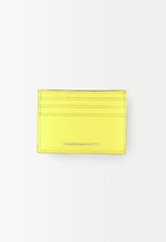 Carteira Porta Cartão de Couro e Python Amarelo Neon