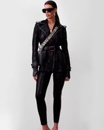 Calça de Couro Skinny Preto Craquelado