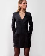 Vestido de Couro Curto Manga Longa Preto
