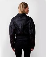 Jaqueta de Couro Bomber com Recortes em Python Preto