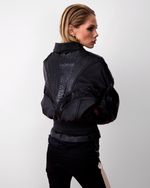 Jaqueta de Couro Bomber com Recortes em Python Preto