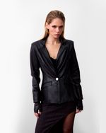 Blazer de Couro com Detalhe em Zíper Duplo Preto