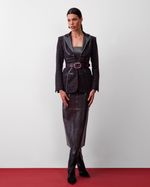 Blazer de Lã Xadrez com Recortes em Couro Chumbo Vinil
